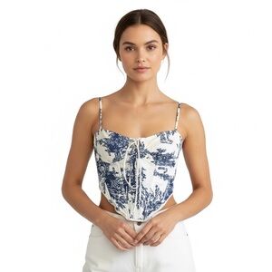 Brooklyn Karma Blue and White Pattern Prints Corset Top In Size M